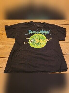 🥳4/$19🥳 Rick and Morty Black Short-Sleeve Graphic Tee with Green Portal
